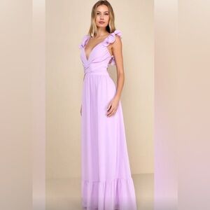 Lulu's Lavender Ruffle Soirée Celebration Maxi Dress